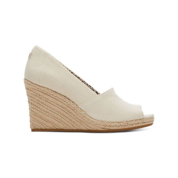 NWT TOMS Womens Beige Michelle Peep Toe Wedge Slip On Espadrille Shoes 10 - Picture 2 of 5